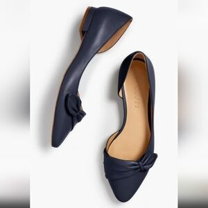 Talbot's Edison Pleated Dorsay Flats Navy Nappa Leather 10.5W